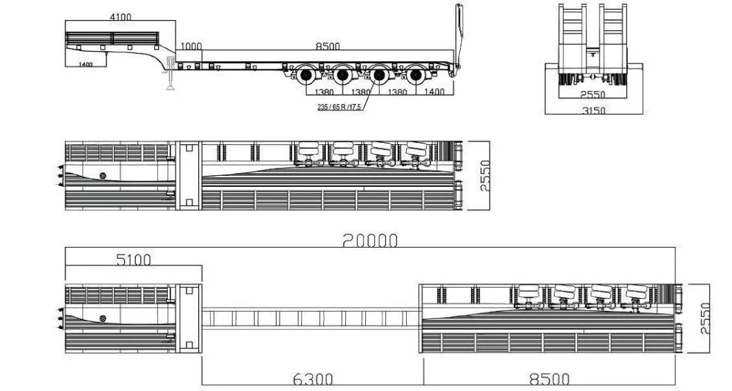 3 Axles 60tons for Sale Factory 50 Tons Low Flatbed Low Bed Drop Sides Semi Trailer